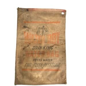 VTG Water Boy Drinking Water Bag Tan Canvas Spout Cork Plug Travel Camp 10.5x16